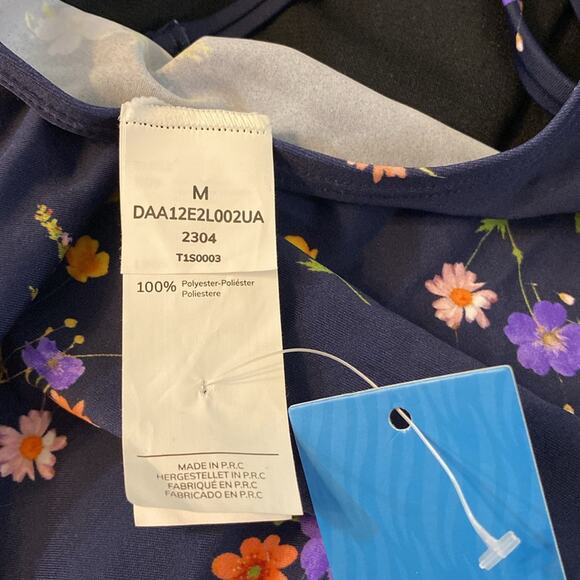 NWT Cupshe One Piece Navy Ditsy Floral Flutter Strap Swimsuit Size Medium - Picture 5 of 8